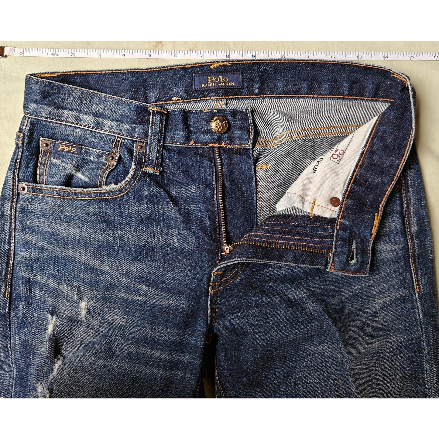 Polo Ralph Lauren Waverly Straight Crop Distressed Embroidered Jeans Sz 26