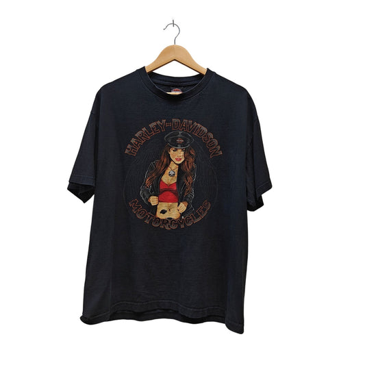 Harley-Davidson Pin-Up Graphic T-Shirt Black Crewneck Biker Tee Size L