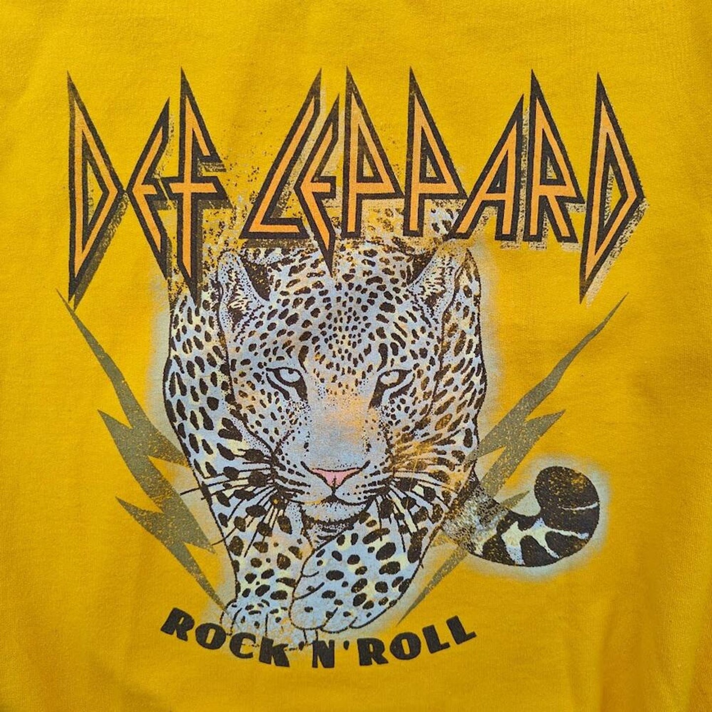 Def Leppard Rock N Roll Yellow Graphic Band Sweatshirt Retro Concert Pullover