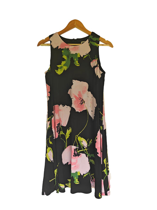 Anne Klein Black Floral Sleeveless Shift Dress - Size 8