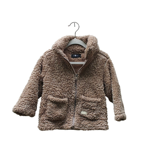7 For All Mankind Kids Sherpa Fleece Zip Jacket Tan Teddy Coat Pockets