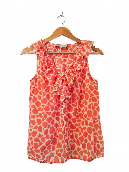 Loft Ruffle-Trimmed Orange and White Top - Size S