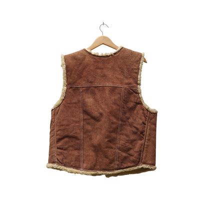 Vintage 70s Suede Leather Sherpa Vest | Western Snap Front | Made in Mexico | Brown Rancher Shearling-Style Unisex