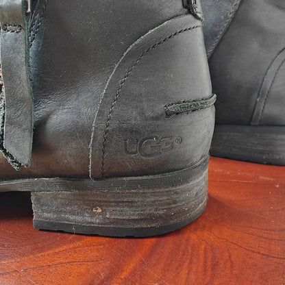 UGG Men’s Black Leather Ankle Boots Sz 10 Zip Buckle Chelsea Style