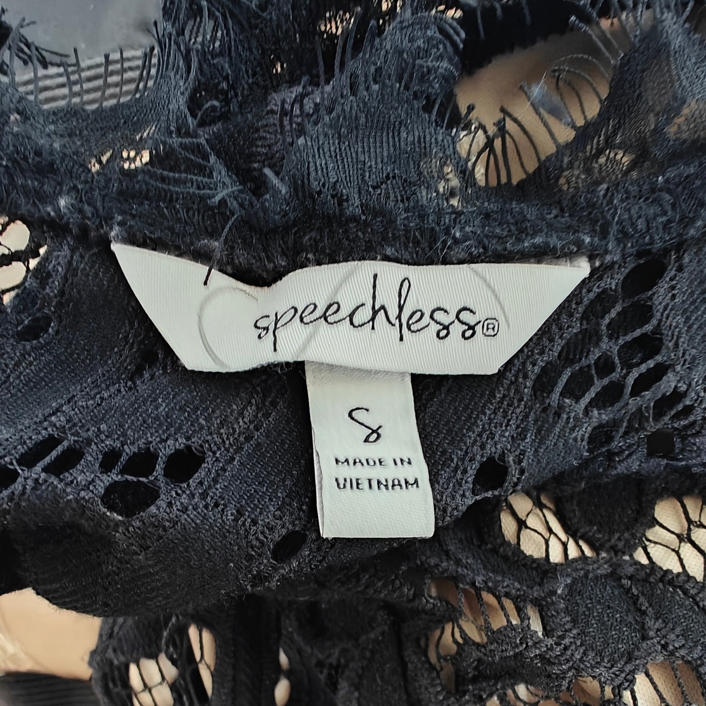 Speechless Black Lace Sleeveless Shift Dress, Nude Lining, Size Small