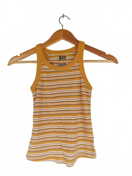 SO Yellow White Striped Ribbed Tank Top XS Juniors Summer Casual Retro