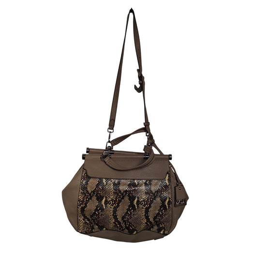 Vince Camuto snake-embossed leather satchel crossbody in taupe