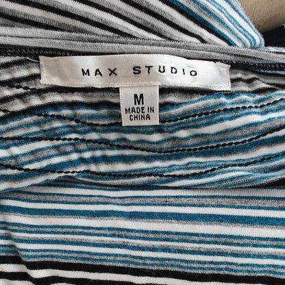 Max Studio striped knit dress M teal/black cowl neck sleeveless, stretch