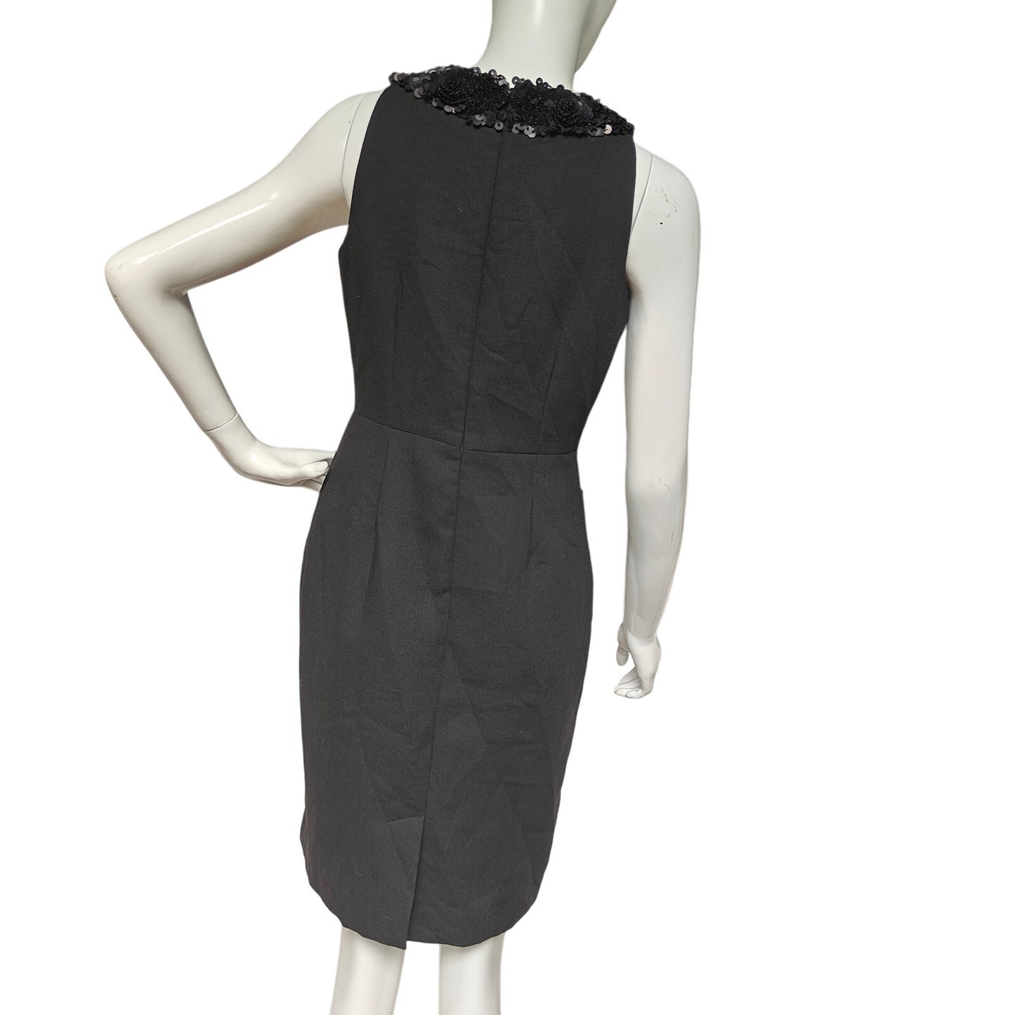 Talbots Petites 4P Black Embellished Neck Sheath Dress, Lined Cocktail