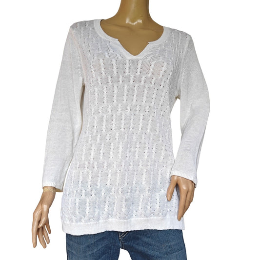 Tommy Bahama White Open-Knit V-Neck Sweater Cover-Up | Women’s M