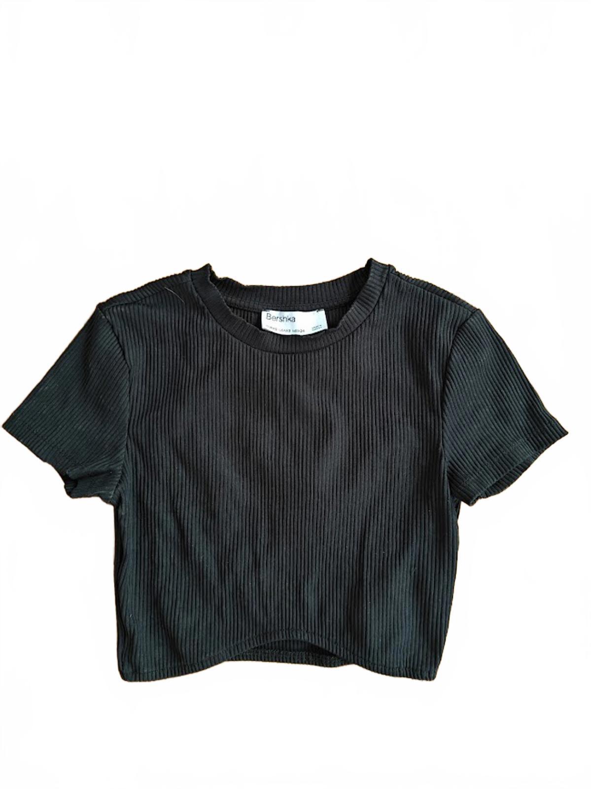 Bershka Black Fitted Crop Tee - Size XS