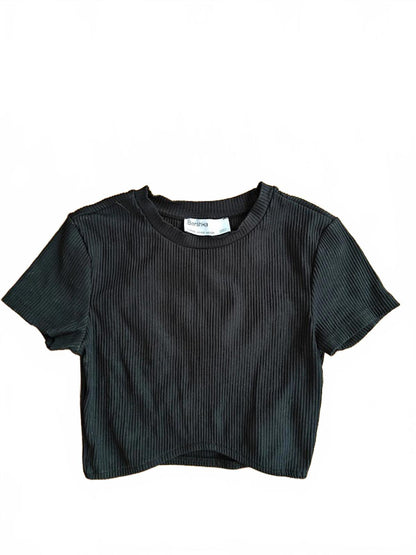 Bershka Black Fitted Crop Tee - Size XS