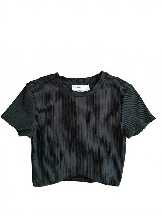 Bershka Black Fitted Crop Tee - Size XS