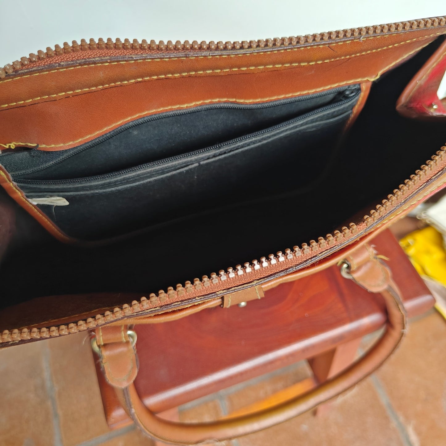 Dooney & Bourke All Weather Leather Satchel – Red Pebbled w/ British Tan Trim, Zip-Top, Vintage 80s/90s