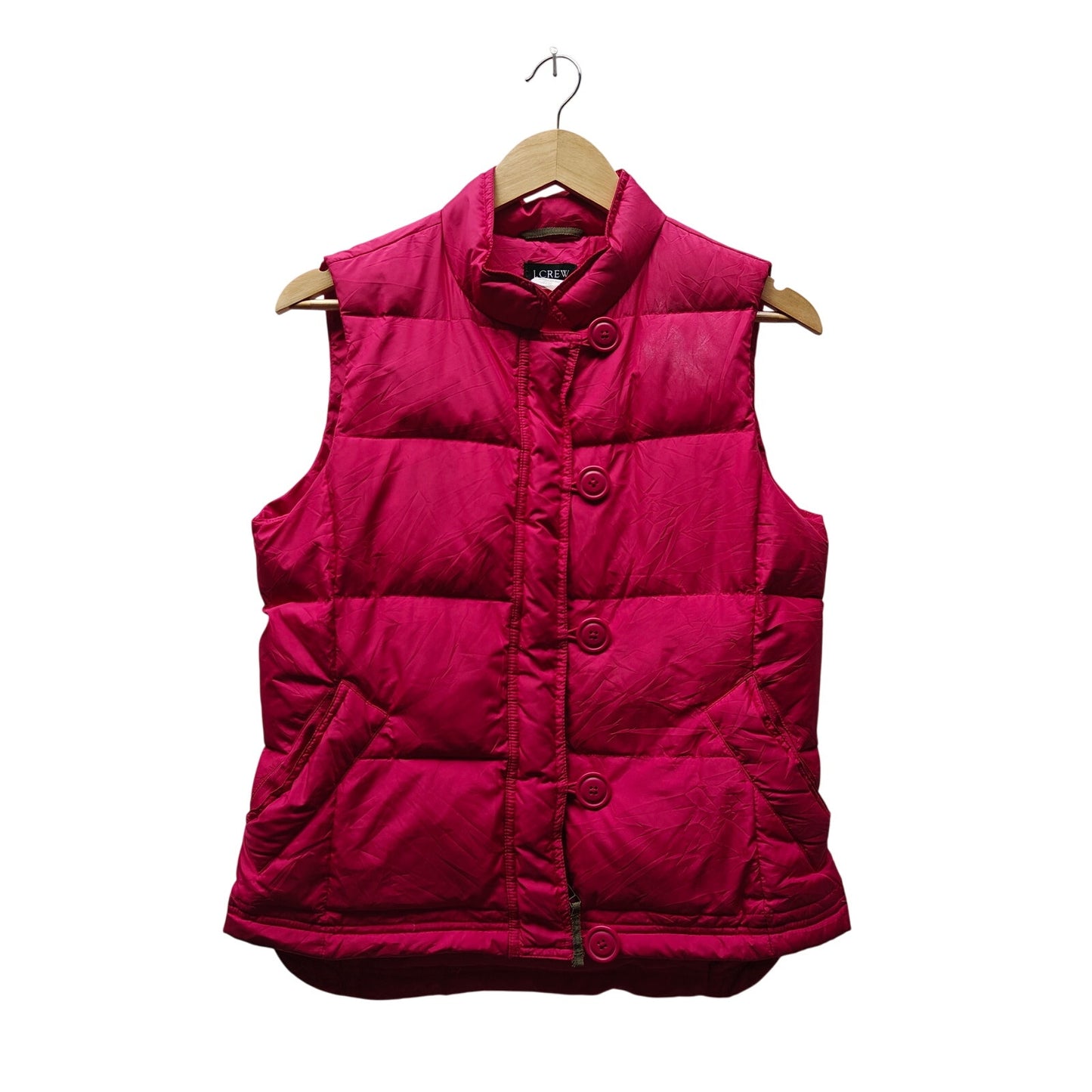 J.Crew Magenta Puffer Vest Quilted Button Front Stand Collar Size S