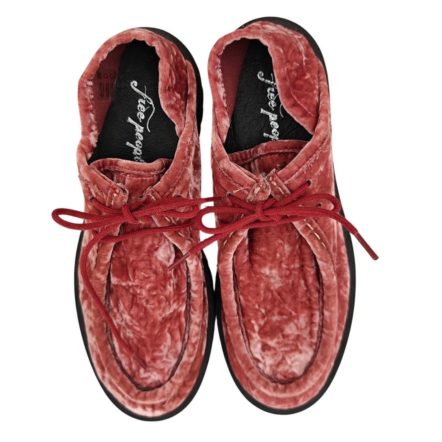 Free People Crushed Velvet Lace-Up Moccasins Pink EU 40 (US 9)