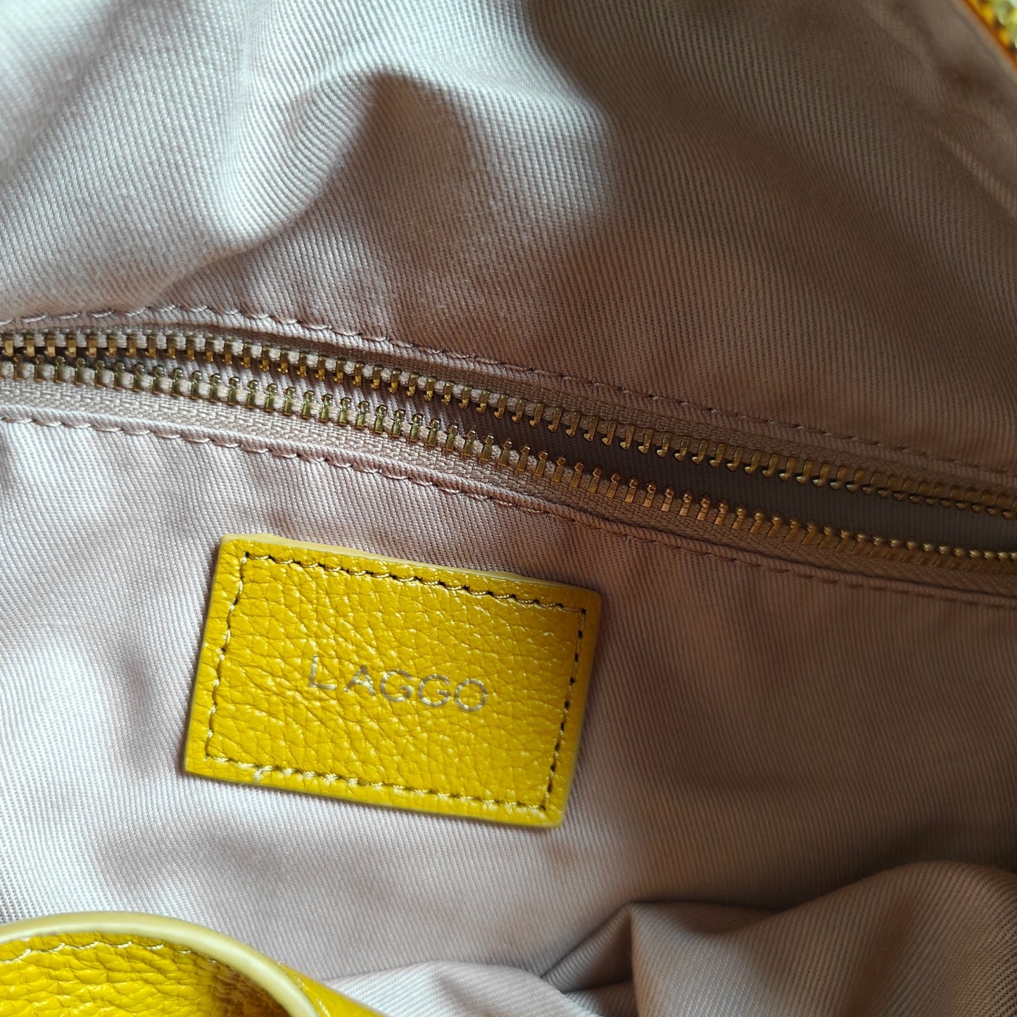 Laggo Pebbled Leather Hobo Shoulder Bag Mustard Yellow – Zip Top, Studded Front Pocket, Gold Hardware