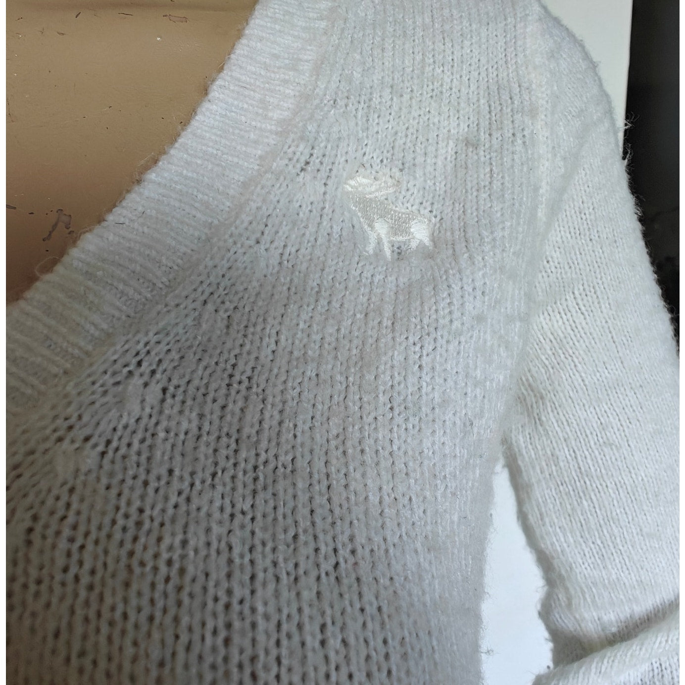 Abercrombie & Fitch Wool-Blend V-Neck Sweater Ivory Women’s Small