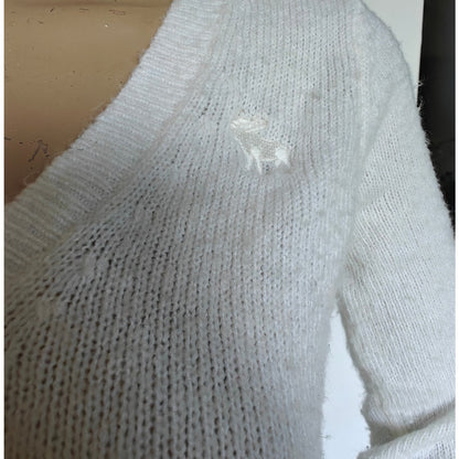 Abercrombie & Fitch Wool-Blend V-Neck Sweater Ivory Women’s Small