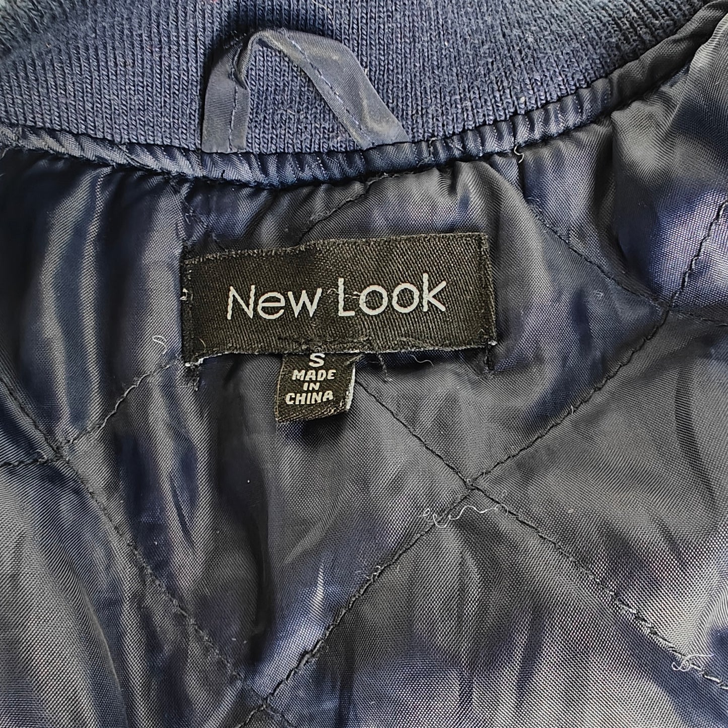 New Look Navy Bomber Jacket Women’s Size S Quilted Lined Zip Up Streetwear