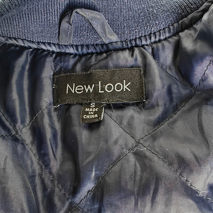 New Look Navy Bomber Jacket Women’s Size S Quilted Lined Zip Up Streetwear