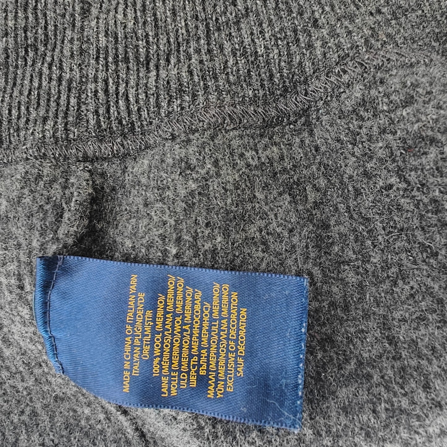 Polo Ralph Lauren 100% Merino Wool Zip Hoodie Sweater L Charcoal Gray