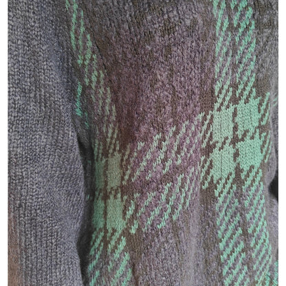 Lands’ End 1X Plaid Cowl-Neck Poncho Sweater Navy/Green Tartan