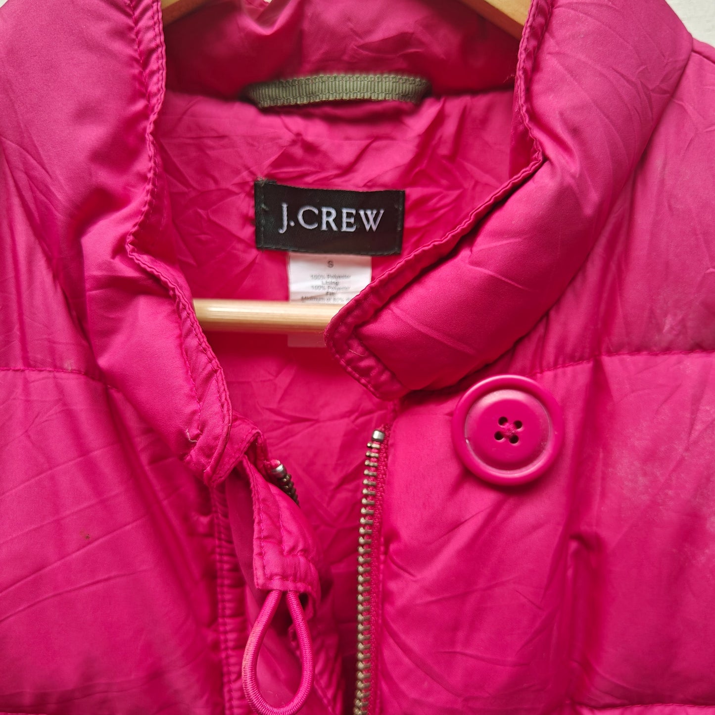 J.Crew Magenta Puffer Vest Quilted Button Front Stand Collar Size S