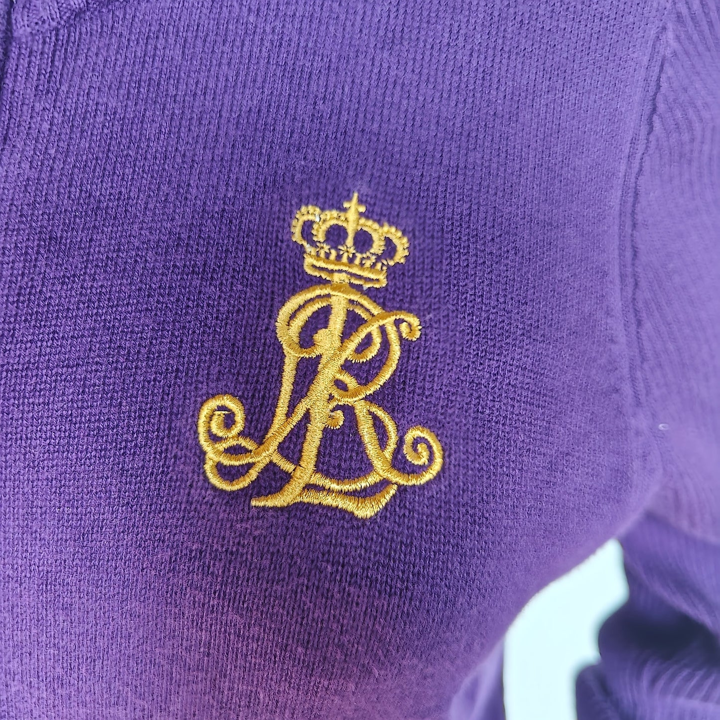 Lauren Ralph Lauren Purple Cotton Zip Cardigan Sweater M Crest Logo