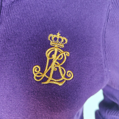 Lauren Ralph Lauren Purple Cotton Zip Cardigan Sweater M Crest Logo