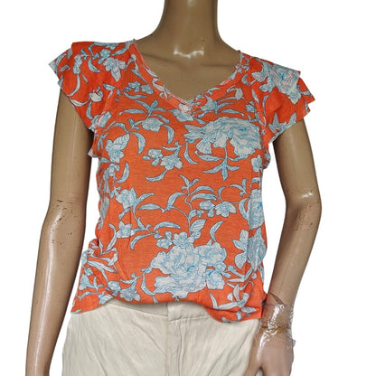 Philosophy Republic Clothing Floral V-Neck Blouse Orange Blue Size S