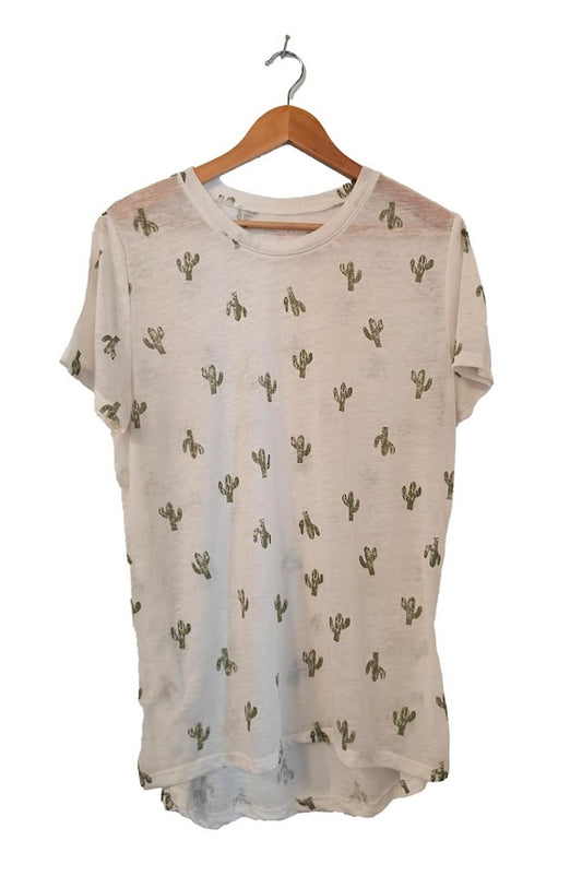 Zoe + Liv White Sheer Saguaro Cactus Tee – Size XL