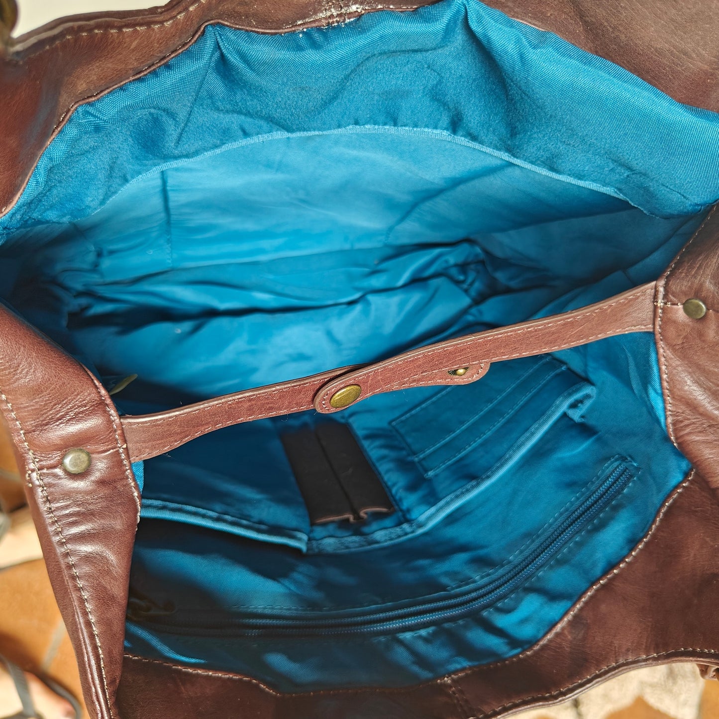 Solo Leather Tote Bag Brown Shoulder Work Laptop Carryall with Front Pocket