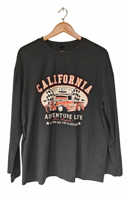 Shein Black Long Sleeve Graphic Tee - XL