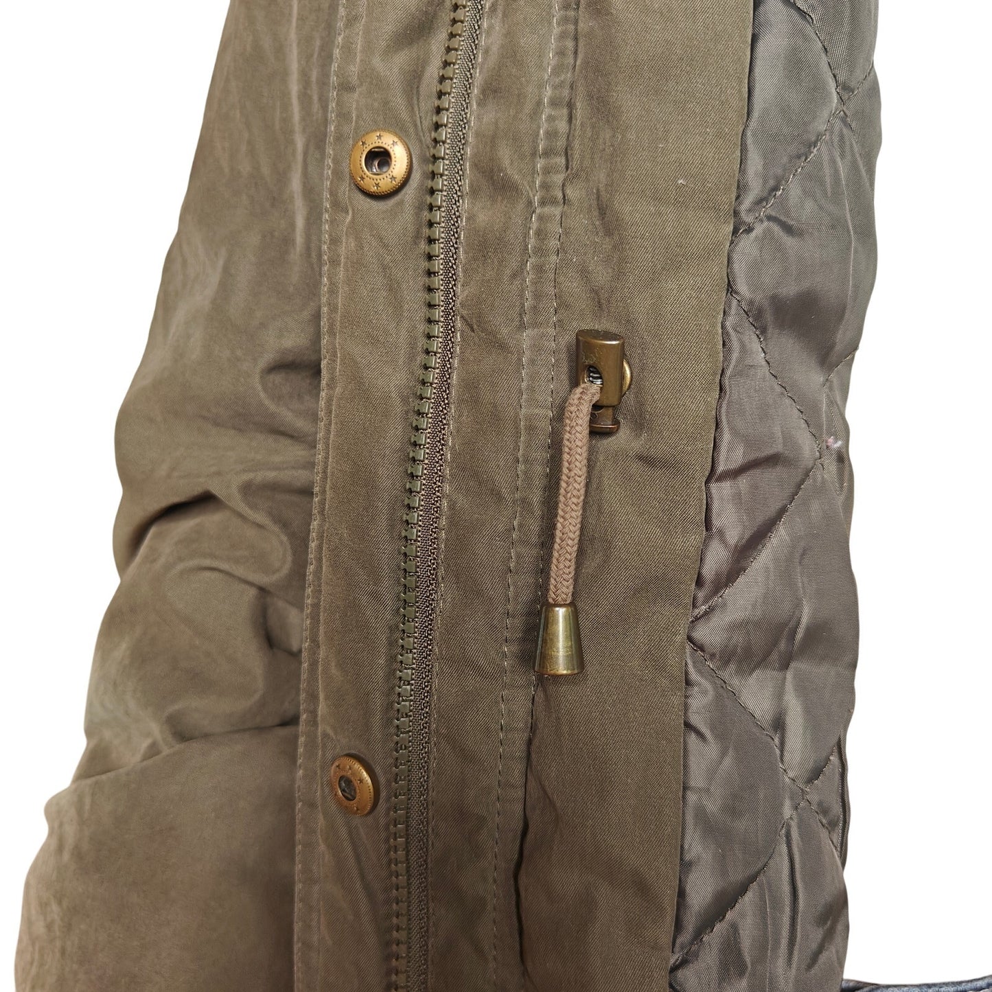 a.n.a Olive Faux-Fur Hooded Parka Coat Women’s L – Quilted Lining, Pockets