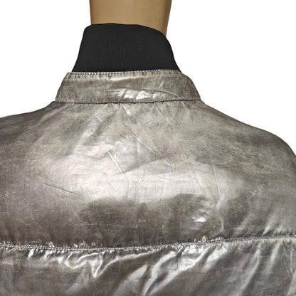 UGG Metallic Silver Puffer Jacket Coat Women’s L | High Neck, Drawcord Hem