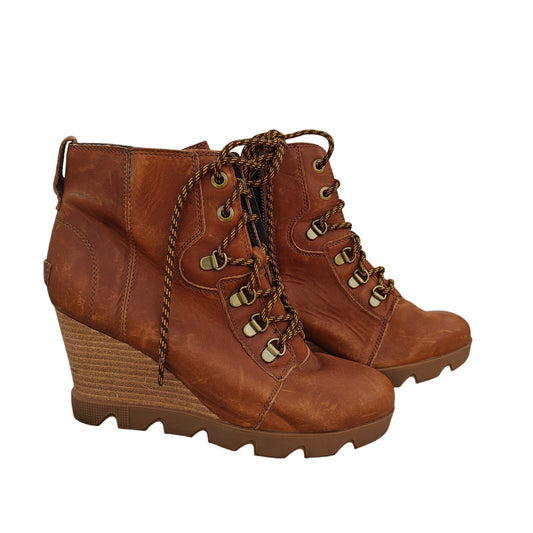 Sorel Joan of Arctic Wedge II Lace Boots Cattail Brown Size 9 EU40