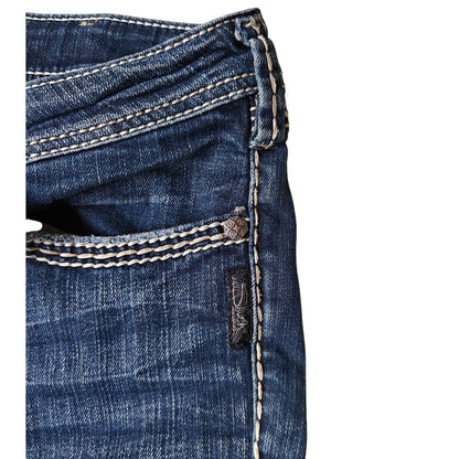 Silver Jeans Co. Berkley Flap Bootcut Jeans Dark Wash Distressed Size 28