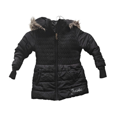 GUESS Girls Black Puffer Jacket Faux-Fur Hood Quilted Warm Winter Coat