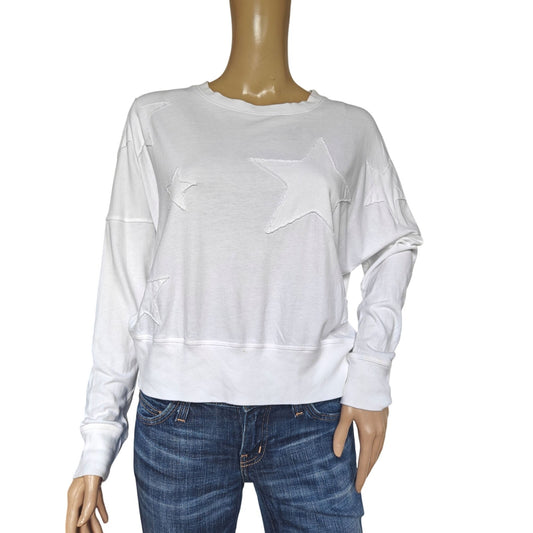 Sundry Star Appliqué Crewneck Sweatshirt – White, Made in USA, Relaxed/Cropped Fit