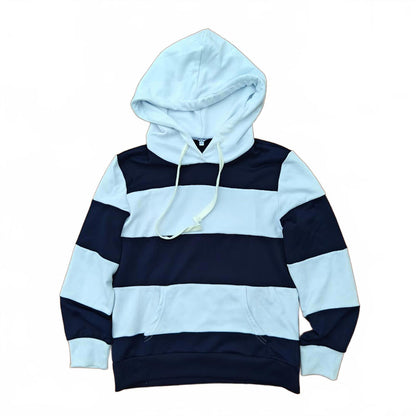 Navy Blue & White Striped Hoodie Sweatshirt Pullover Kangaroo Pocket Unisex