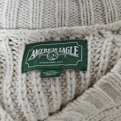 American Eagle chunky V-neck cable knit sweater cream women’s L