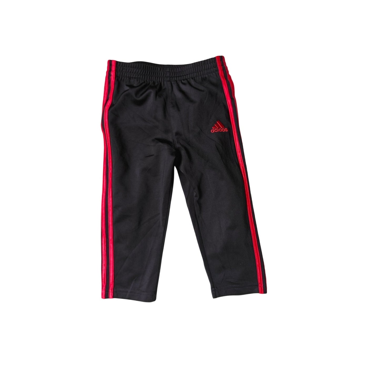 Adidas Toddler Track Pants 18M Black Red 3-Stripes Tricot Elastic Waist