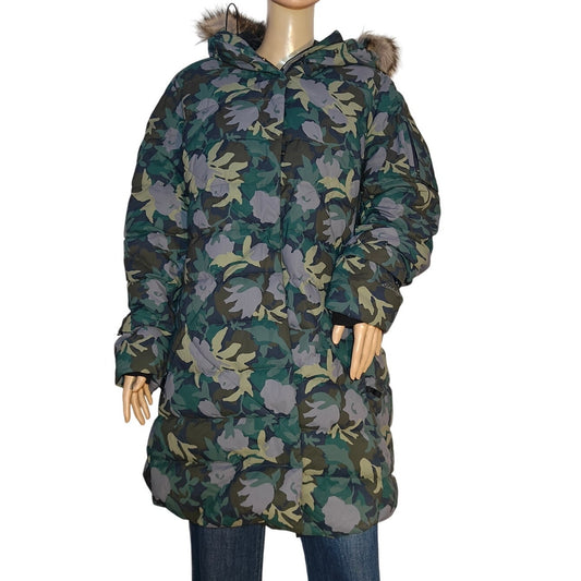 Eddie Bauer Women’s XXL Camo Down Puffer Parka Faux-Fur Hood