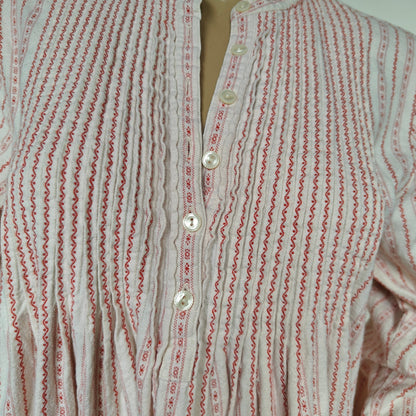 L.L.Bean Cotton Nightgown M – cream/red stripe, long-sleeve Henley, maxi