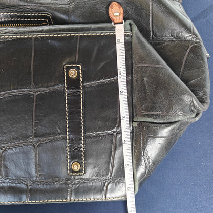 Dooney & Bourke Black Croc Embossed Medicine Bag Leather Satchel Red Lining