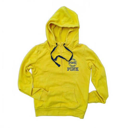 Victoria’s Secret PINK Yellow Hoodie Half Zip Pullover Sweatshirt Size XS