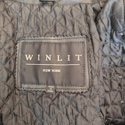 Winlit New York Genuine Leather Car Coat Black Button Front Quilted Lined Jacket (Vintage/90s)
