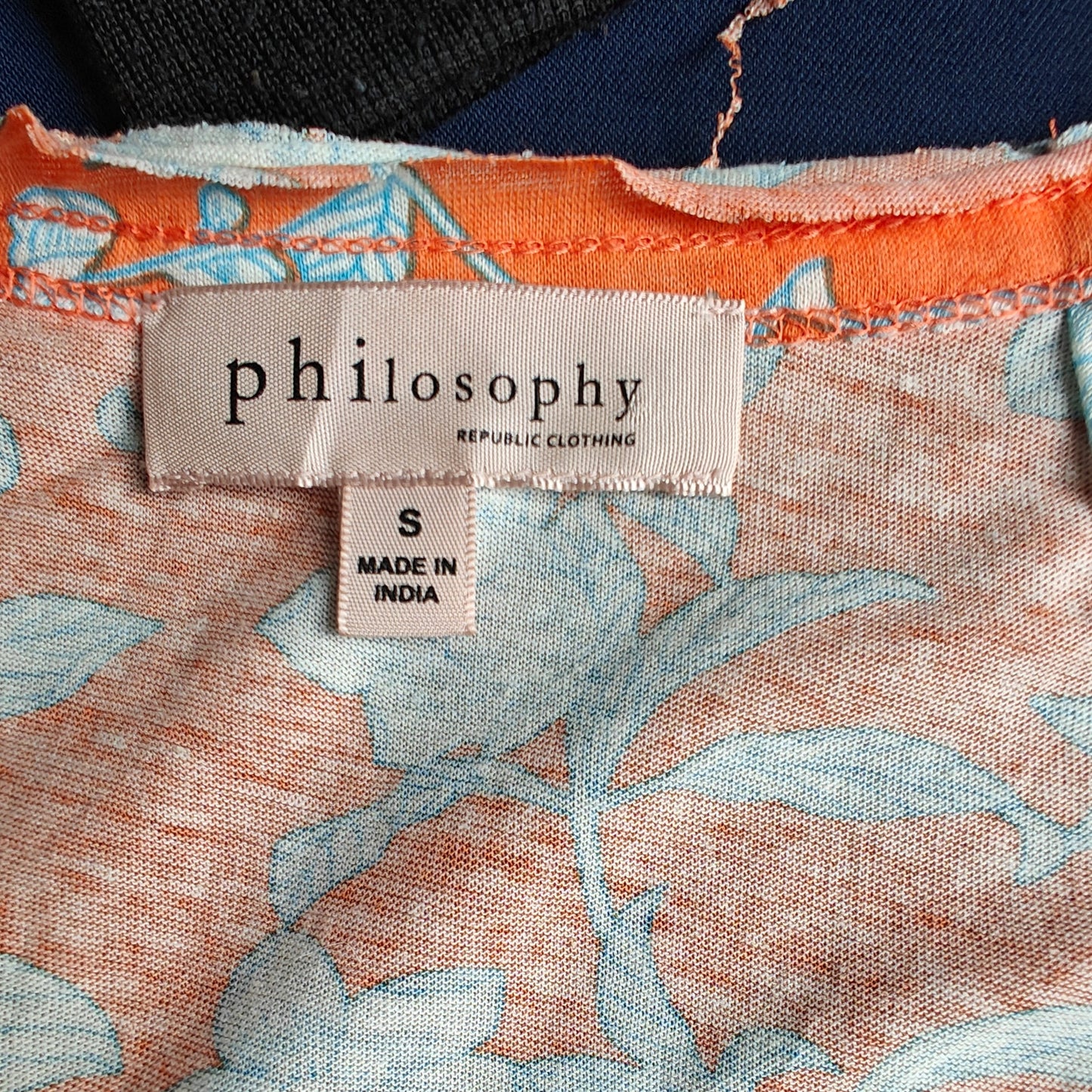 Philosophy Republic Clothing Floral V-Neck Blouse Orange Blue Size S
