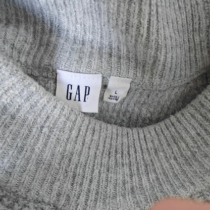 GAP Gray Waffle-Knit Crewneck Sweater Women’s L, Cotton-Blend Cozy